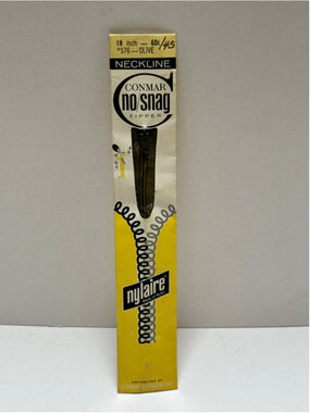 Vintage NOS Conmar No-Snag Zipper 18 Inch Olive Green Nylaire 576 Neckline